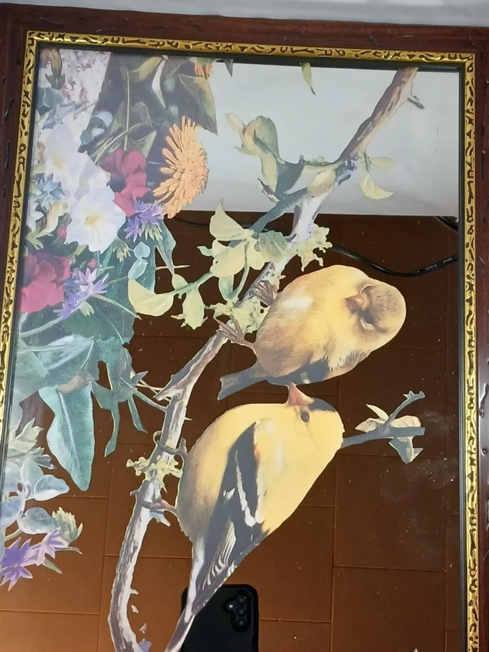 Vintage Framed Mirror with Bird Design 12in x 17.5in
